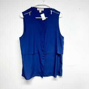 Michael Michael Kors Women Gold Zipper Shoulder Blue Tank Top Size Large